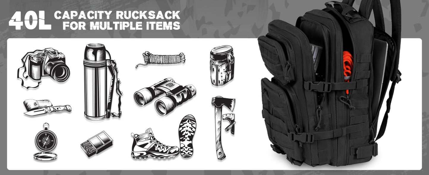 40L Military Backpack - Black