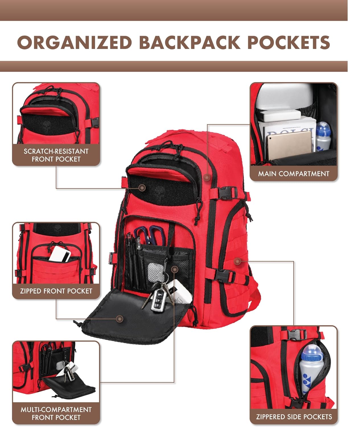 35L Tactical Backpack - Red
