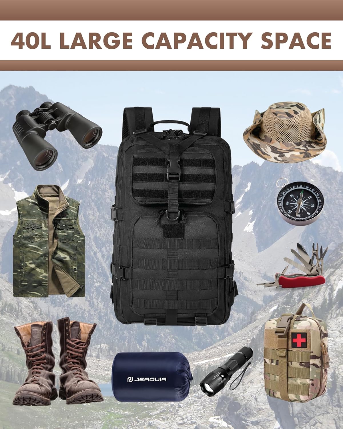 40L Military Backpack - Black