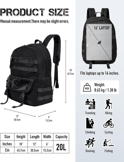 20L Tactical Backpack - Black