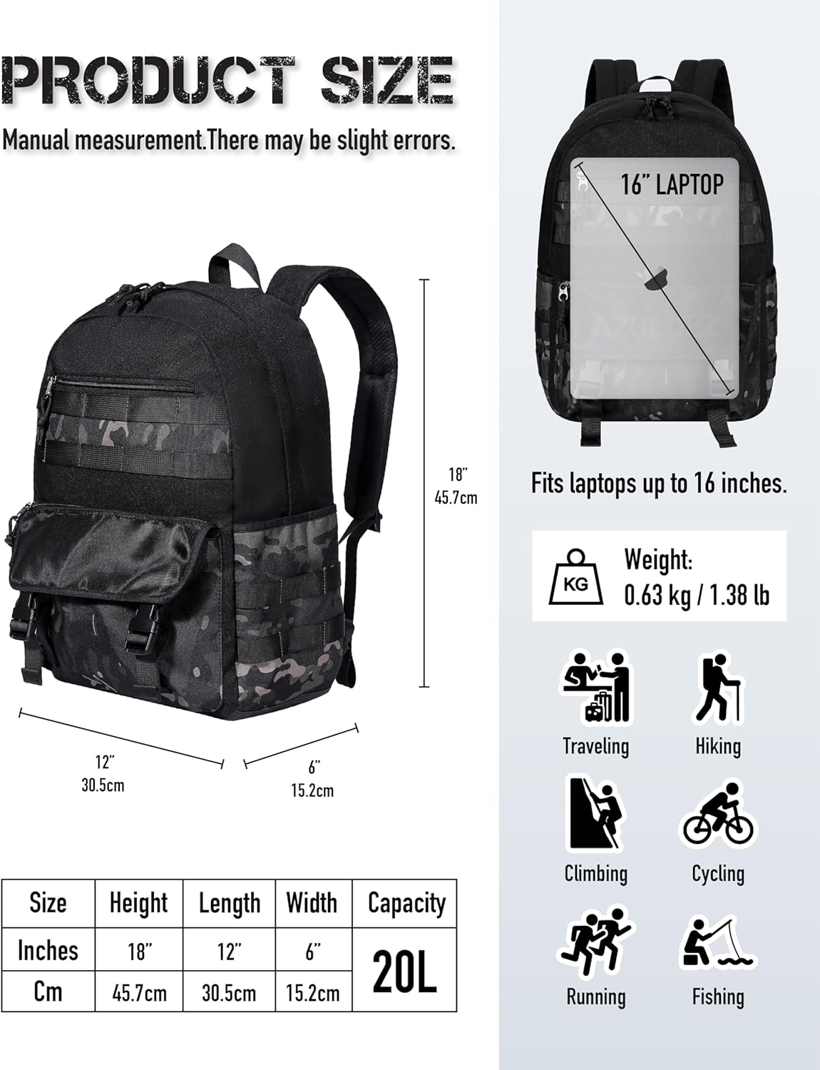 20L Tactical Backpack - Camouflage