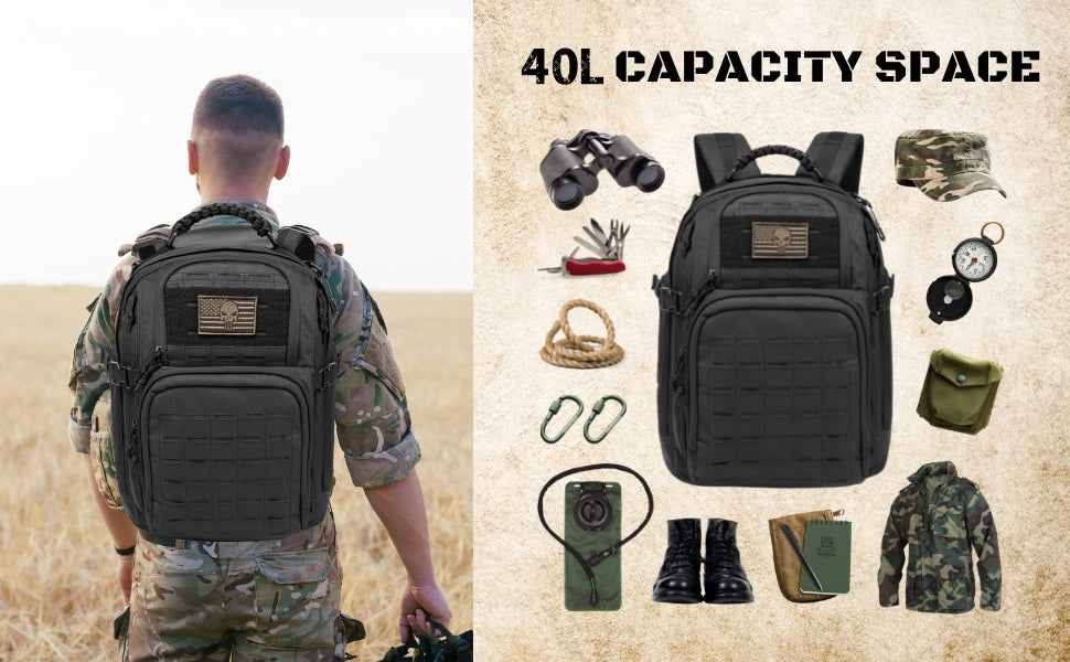 40L Tactical Backpack - Black